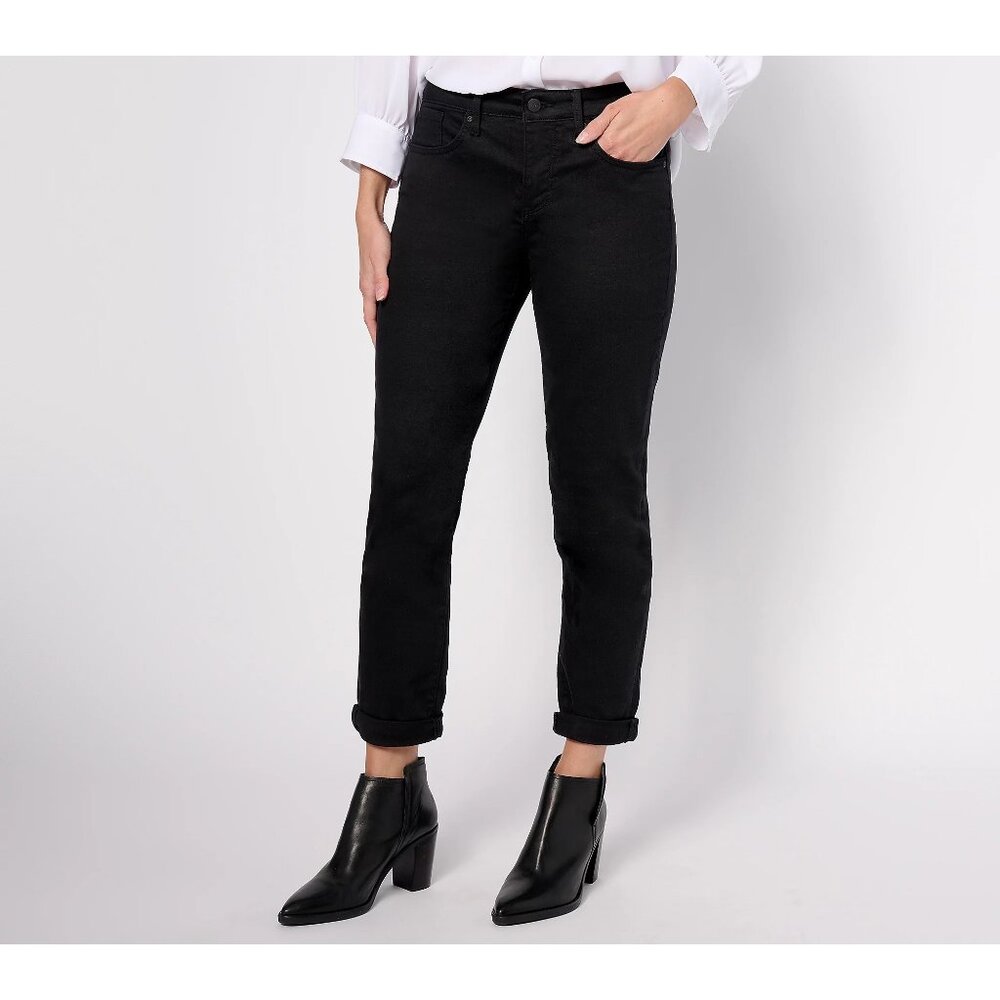 NYDJ Margot Girlfriend Jeans Cool Embrace Lift Tuck Technology Petite 00 Black